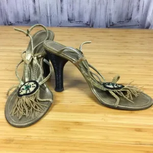 Costume National Beaded Fringe Tribal Heeled Sandals 41