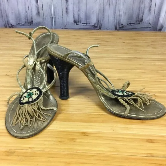 Costume National Beaded Fringe Tribal Heeled Sandals 41