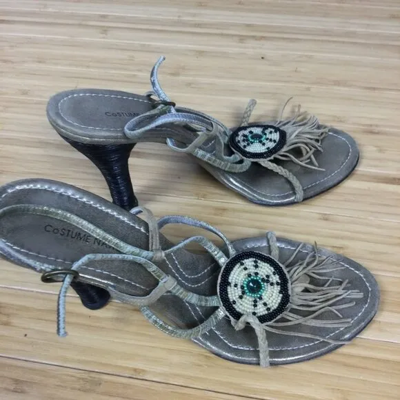 Costume National Beaded Fringe Tribal Heeled Sandals 41