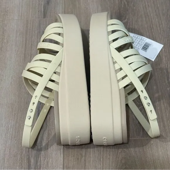 Crocs Brooklyn Strappy Women Size 11 Ivory Bone Platform Sandals 206751 LiteRide