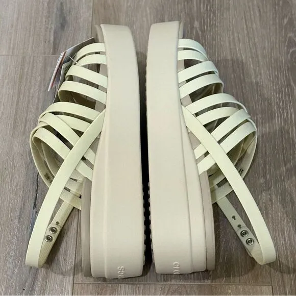 Crocs Brooklyn Strappy Women Size 11 Ivory Bone Platform Sandals 206751 LiteRide