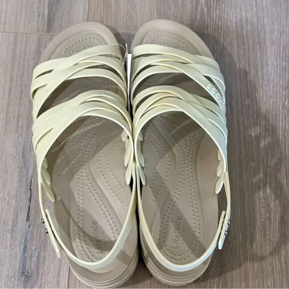 Crocs Brooklyn Strappy Women Size 11 Ivory Bone Platform Sandals 206751 LiteRide