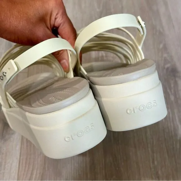 Crocs Brooklyn Strappy Women Size 11 Ivory Bone Platform Sandals 206751 LiteRide