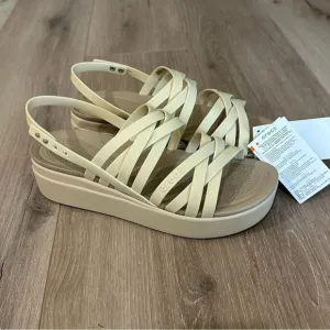 Crocs Brooklyn Strappy Women Size 11 Ivory Bone Platform Sandals 206751 LiteRide