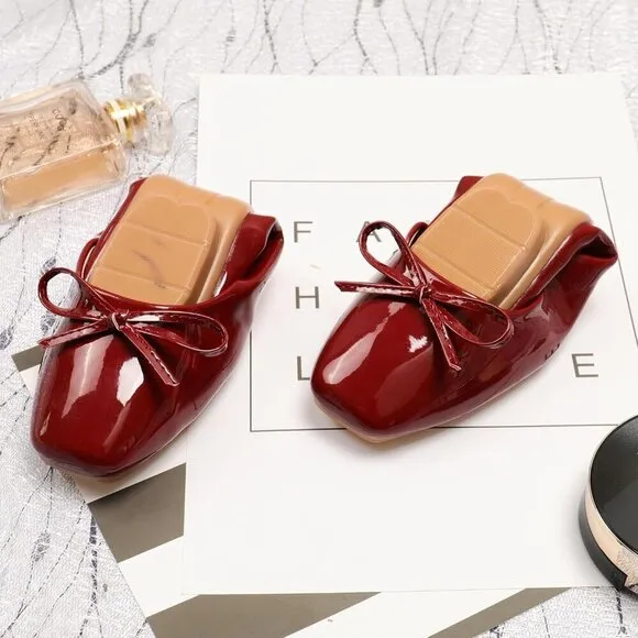 Dear Time Flat Shoes Women Red Leather Casual Foldable Ballet Comfortable Shoes