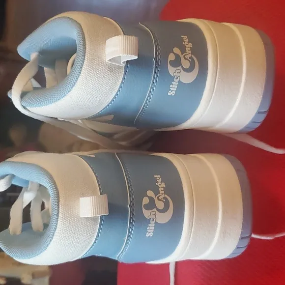 Disney's Stitch and Angel Powder Blue and White High-Top Sneakers
