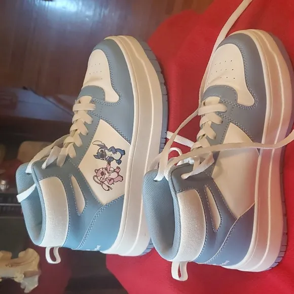 Disney's Stitch and Angel Powder Blue and White High-Top Sneakers