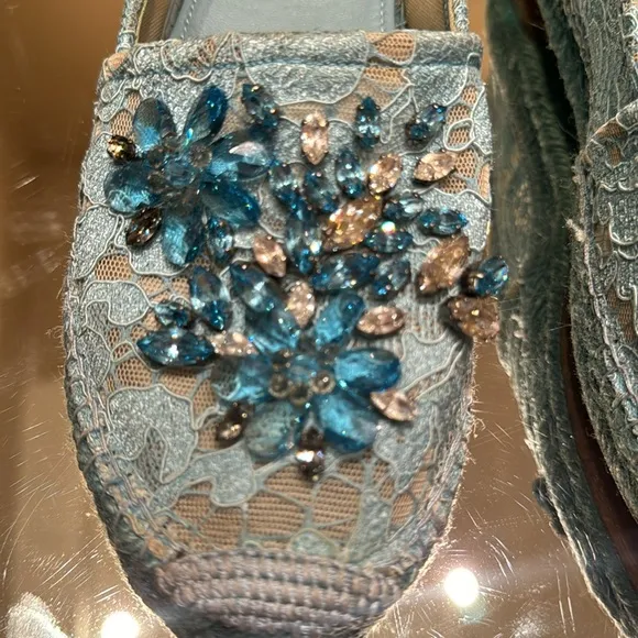 Dolce &amp; Gabbana Lace Crystal Embellished Espadrilles