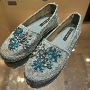 Dolce &amp; Gabbana Lace Crystal Embellished Espadrilles