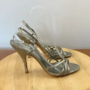 Dolce &amp; Gabbana Silver Strappy Sandals Heel Shimmery Silver Women’s 8 Authentic