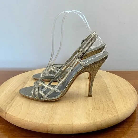 Dolce &amp; Gabbana Silver Strappy Sandals Heel Shimmery Silver Women’s 8 Authentic
