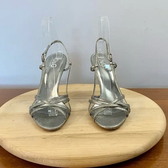 Dolce &amp; Gabbana Silver Strappy Sandals Heel Shimmery Silver Women’s 8 Authentic
