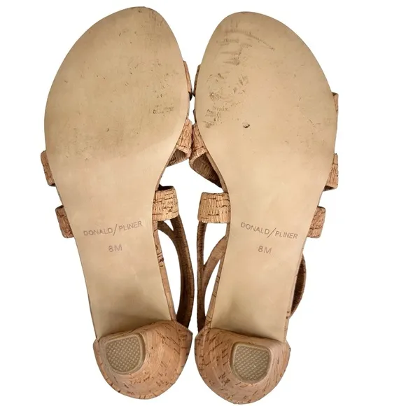 Donald J Pliner Vida Strappy Cork Heeled Sandals Beige Tan SZ 8