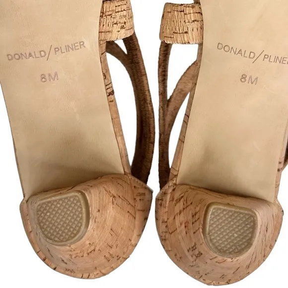 Donald J Pliner Vida Strappy Cork Heeled Sandals Beige Tan SZ 8