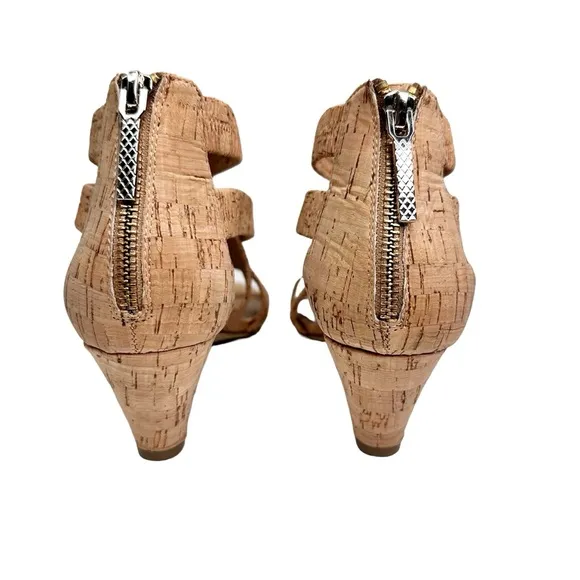 Donald J Pliner Vida Strappy Cork Heeled Sandals Beige Tan SZ 8