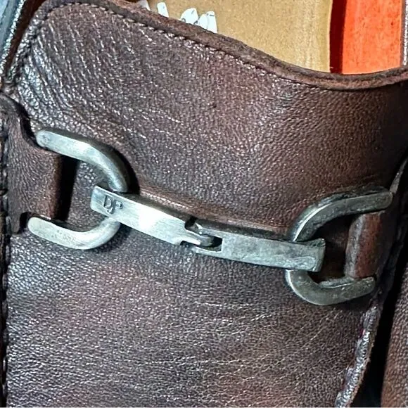 Donald J. Pliner Brown Loafers with Silver Bit Detail and Moccasin Style