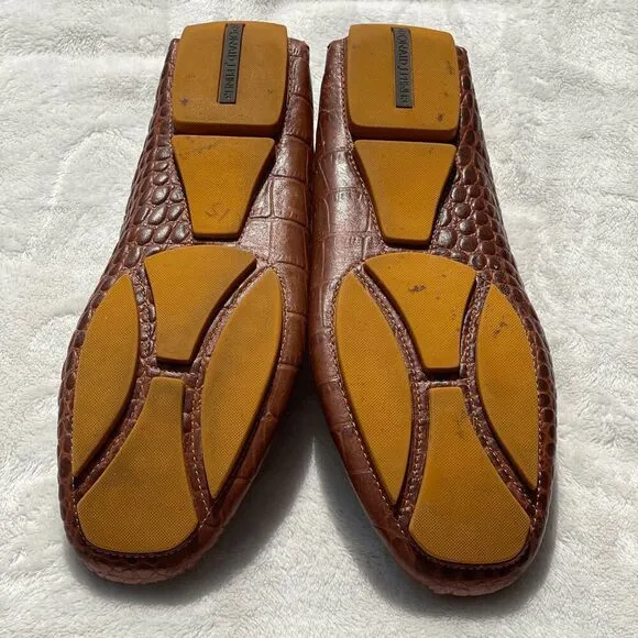 Donald J Pliner VINCO5 Brown Croc Embossed Leather Loafers Driving Shoes Size 11