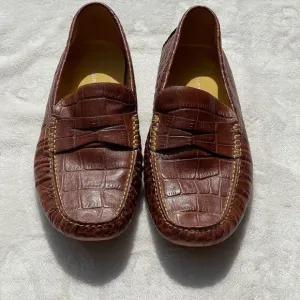 Donald J Pliner VINCO5 Brown Croc Embossed Leather Loafers Driving Shoes Size 11