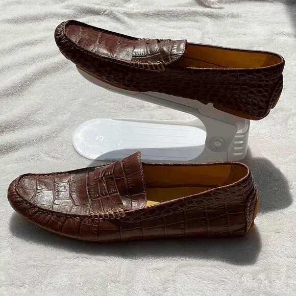 Donald J Pliner VINCO5 Brown Croc Embossed Leather Loafers Driving Shoes Size 11