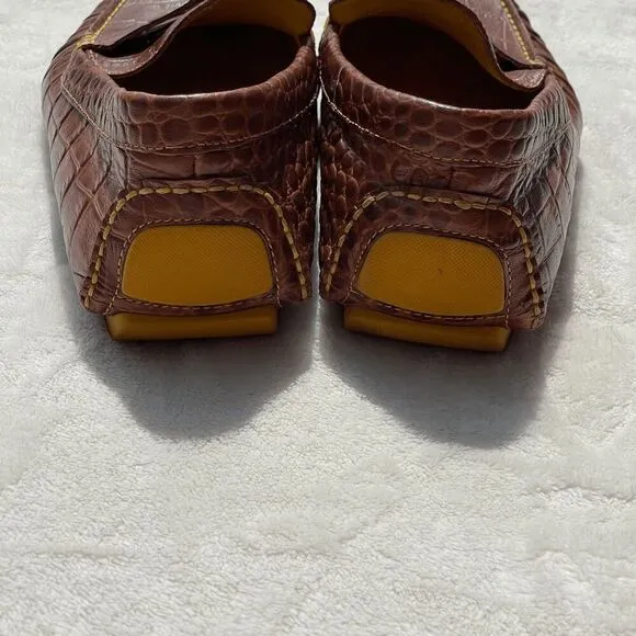 Donald J Pliner VINCO5 Brown Croc Embossed Leather Loafers Driving Shoes Size 11