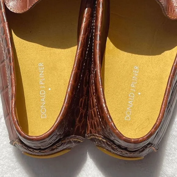 Donald J Pliner VINCO5 Brown Croc Embossed Leather Loafers Driving Shoes Size 11
