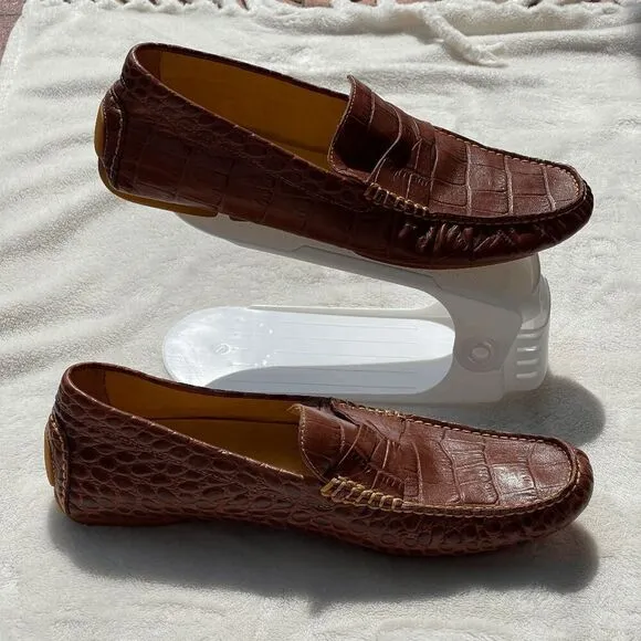 Donald J Pliner VINCO5 Brown Croc Embossed Leather Loafers Driving Shoes Size 11