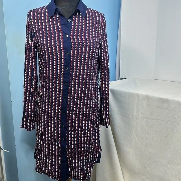 Draper James Heart Field Printed Shirt Dress Size 6 Navy Blue Red dress