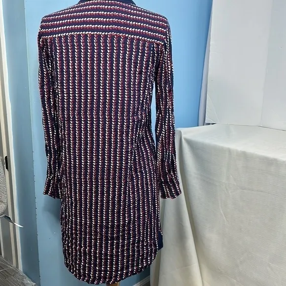 Draper James Heart Field Printed Shirt Dress Size 6 Navy Blue Red dress