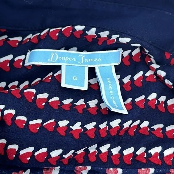 Draper James Heart Field Printed Shirt Dress Size 6 Navy Blue Red dress