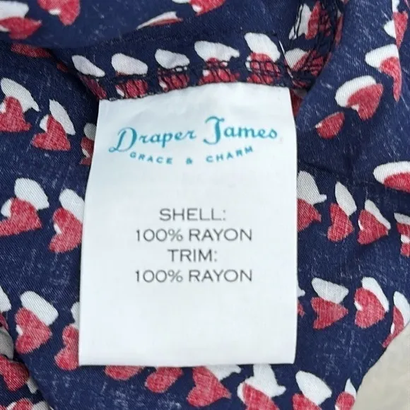Draper James Heart Field Printed Shirt Dress Size 6 Navy Blue Red dress