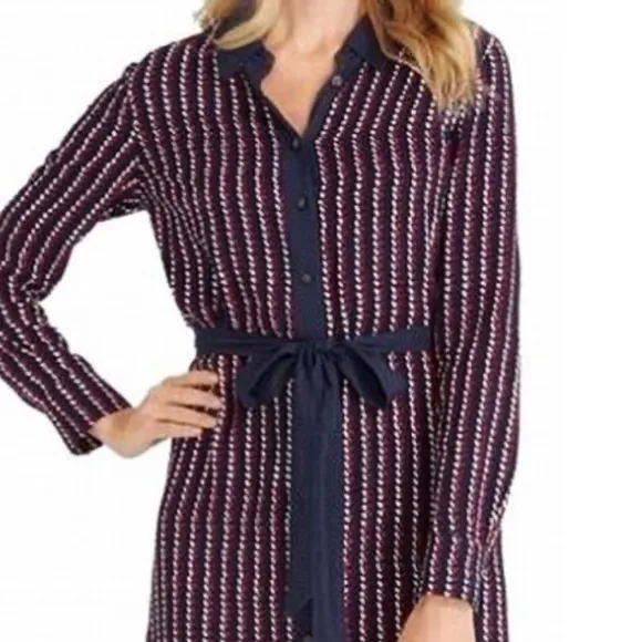 Draper James Heart Field Printed Shirt Dress Size 6 Navy Blue Red dress