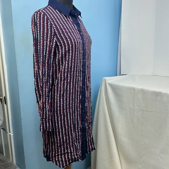 Draper James Heart Field Printed Shirt Dress Size 6 Navy Blue Red dress