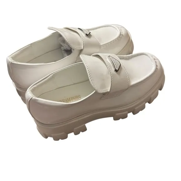 DREAM PAIRS Lug Sole Loafers Platform Chunky Heel White Shoes Size 11