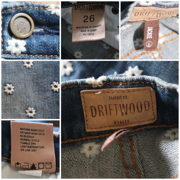 Driftwood Jackie Embroidered Jeans Size 26