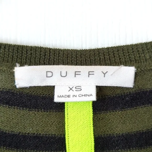Duffy Lightweight Wool &amp; Cashmere Striped Knit Flared Slit Hem Sweater Green XS
