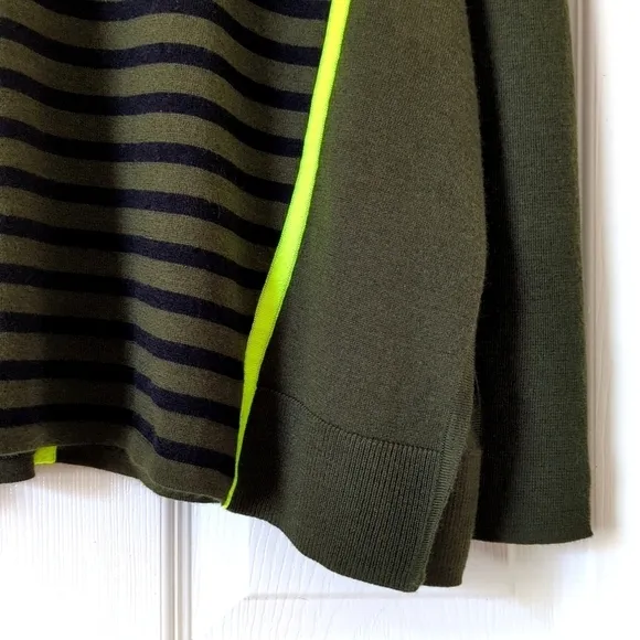 Duffy Lightweight Wool &amp; Cashmere Striped Knit Flared Slit Hem Sweater Green XS