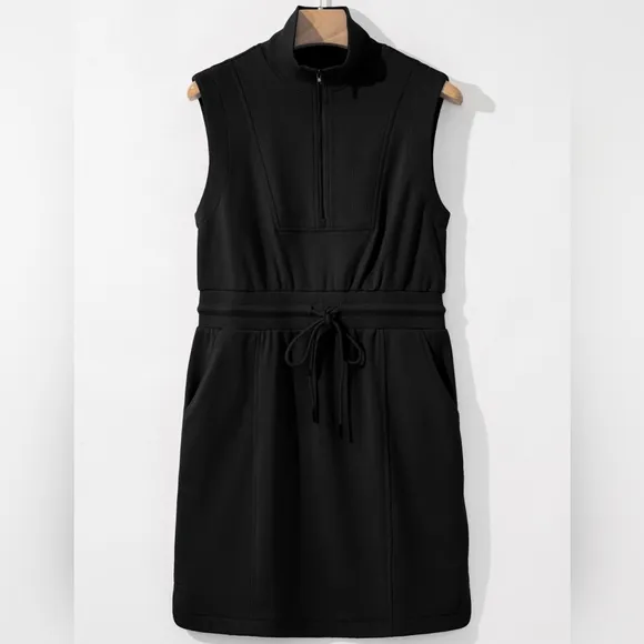 Easy Zip Terry Dress - Black