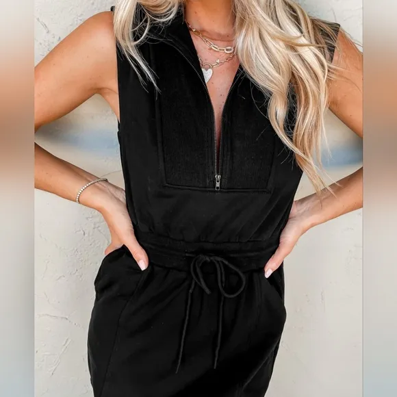 Easy Zip Terry Dress - Black