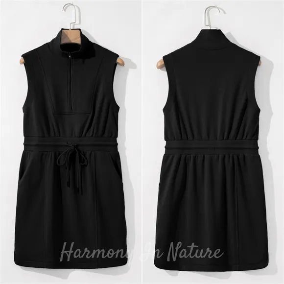 Easy Zip Terry Dress - Black