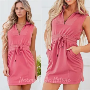 Easy Zip Terry Dress - Coral