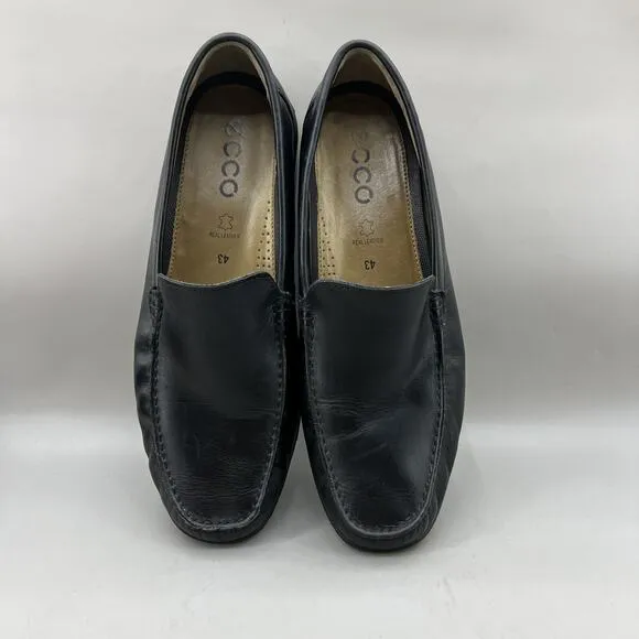 Ecco Classic Moc 2.0 Driver Loafers Men Size 9 Black Leather Slip On Casual Shoe