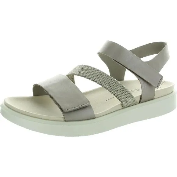 ECCO Womens Gray Strappy Leather Flatform Sandals New