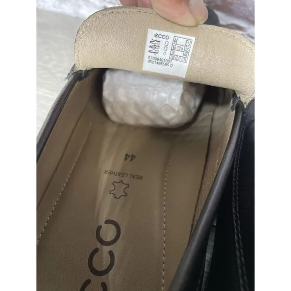 ECCO Black Leather Driving Loafers Mens Size 44 US 10-10.5 Classic Slip On Moc