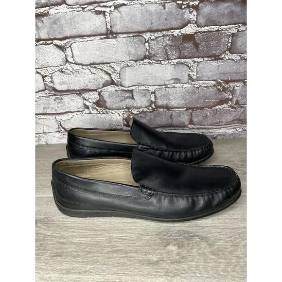 ECCO Black Leather Driving Loafers Mens Size 44 US 10-10.5 Classic Slip On Moc