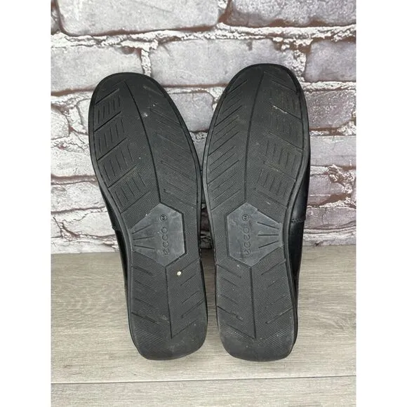 ECCO Black Leather Driving Loafers Mens Size 44 US 10-10.5 Classic Slip On Moc