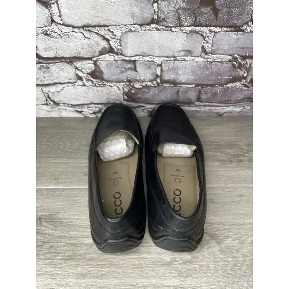 ECCO Black Leather Driving Loafers Mens Size 44 US 10-10.5 Classic Slip On Moc