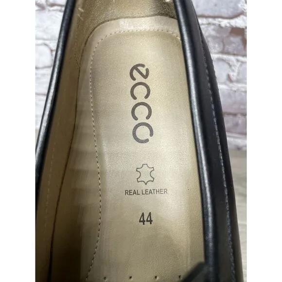ECCO Black Leather Driving Loafers Mens Size 44 US 10-10.5 Classic Slip On Moc