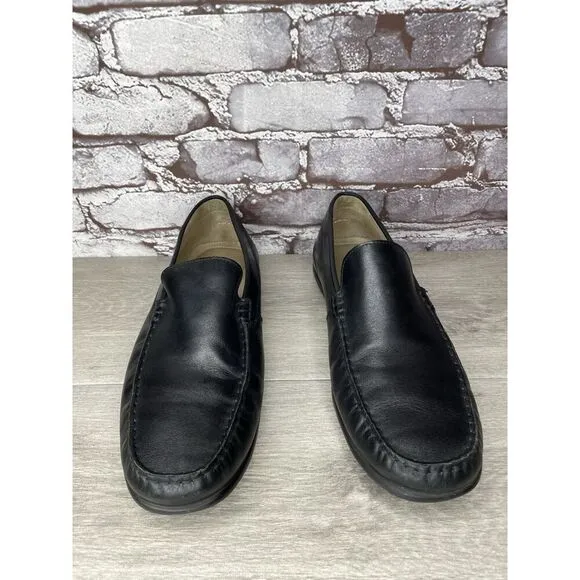 ECCO Black Leather Driving Loafers Mens Size 44 US 10-10.5 Classic Slip On Moc