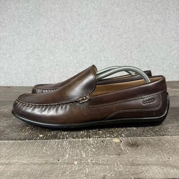 Ecco Men Size 44 US 11 Classic Moc Loafers Coffee Brown Leather Driving Shoes