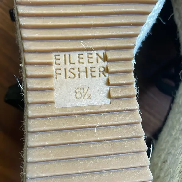 Eileen Fisher Wanda Black Leather Strappy Wedge Heel Espadrille Sandals Size 6.5